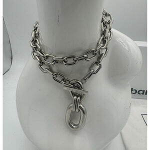 Paco Rabanne Double XL Curb Link Pendant Necklace Silver